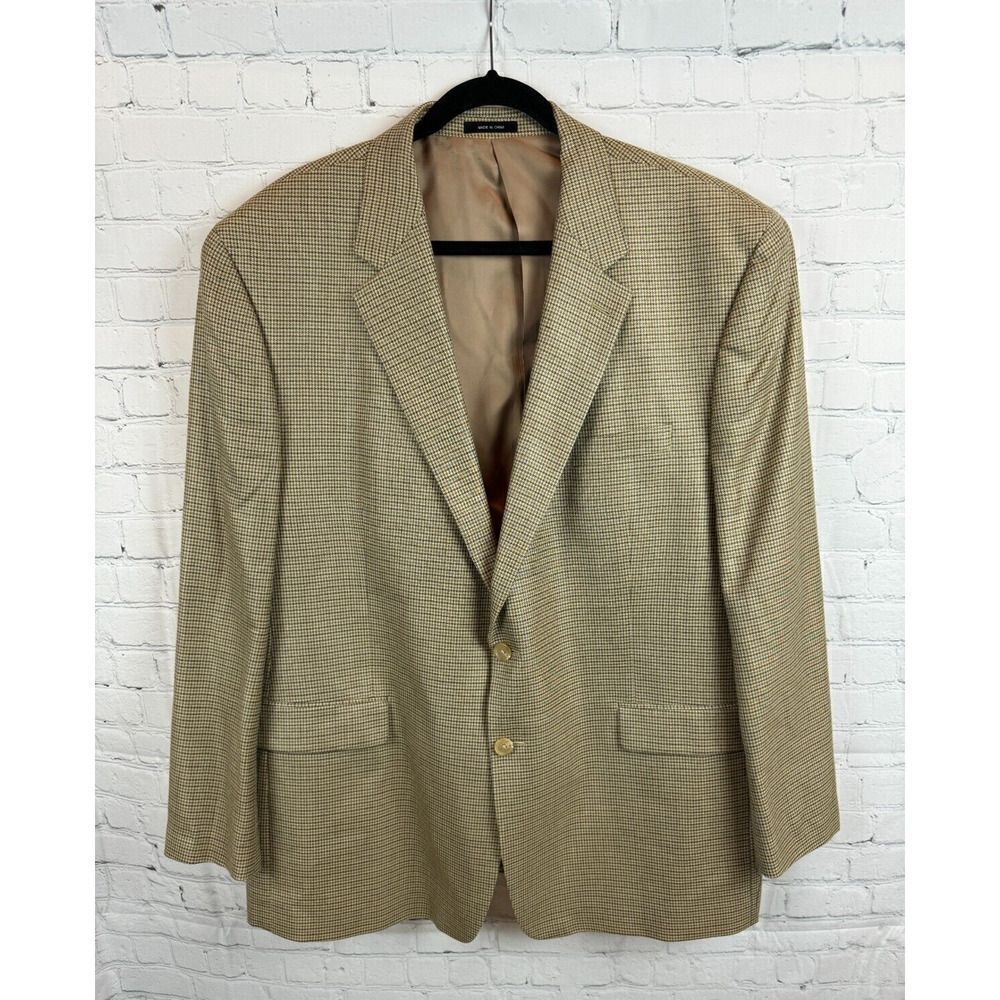 LAUREN RALPH LAUREN wool silk beige houndstooth mens blazer suit jacket 50R NWOT